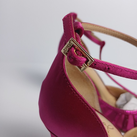 Jewel Badgley Mischka Mayra Fuchsia Pink Satin Crystal T-Strap Pumps Womens 6 - Picture 12 of 12